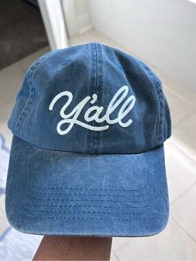 Blue "Y'all" Embroidered Cotton Baseball Cap